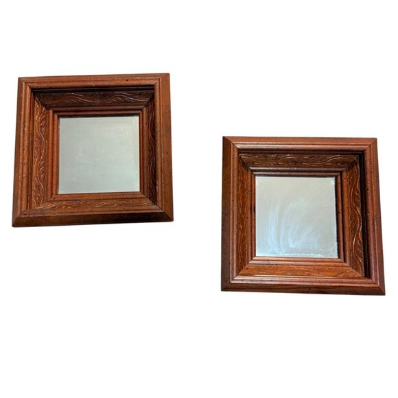 Wooden Framed Carved Sunken Wall Mirror Set of 2 Gallery Wall VTG Square Diamond - Picture 3 of 16